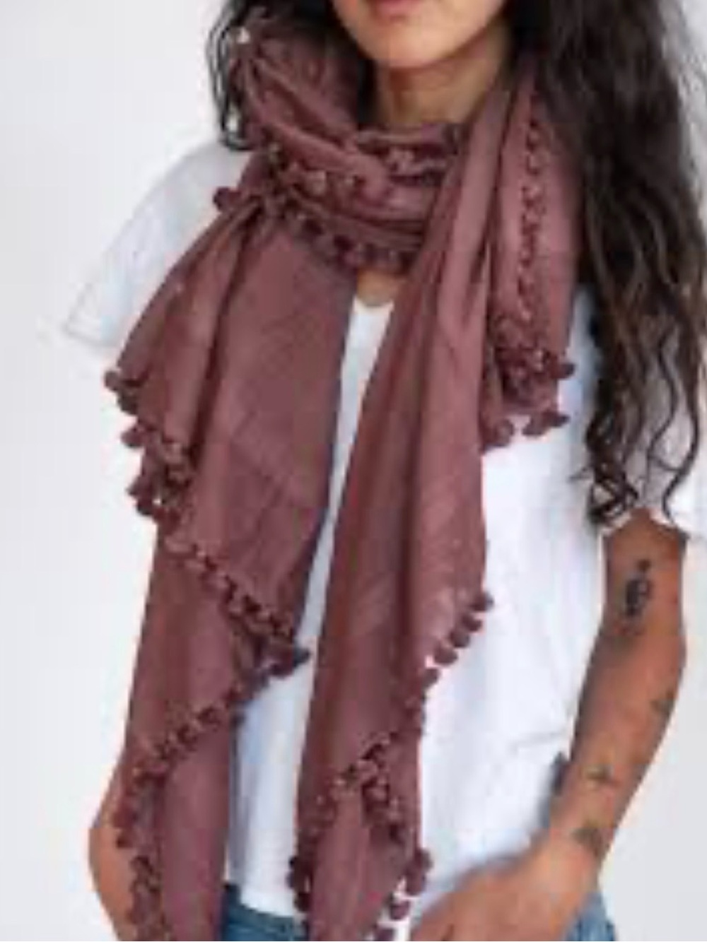 Matta Taupe Brown Pom Pom Lightweight Scarf Wrap